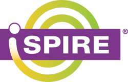 A logo with the text iSPIRE in purple and white, with a stylized yellow-green circular design in the background. The 'i' in iSPIRE is lowercase, with a dot resembling a small circle, and the rest of the letters are uppercase.
