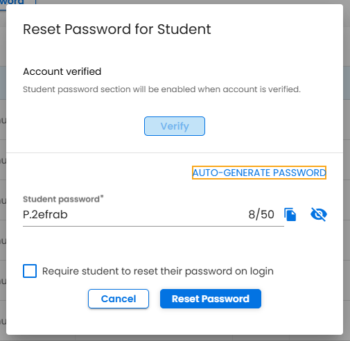 EPS Connect Resetting a Student's Password